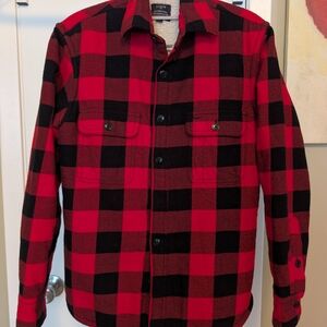 J. Crew Men's Red and Black Plaid Shirt Jacket